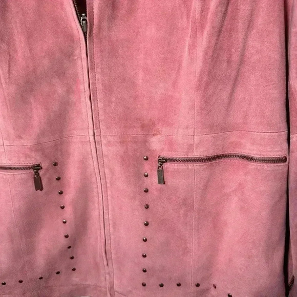 Pink suede cowgirl leather zip  up jacket 1X - Picture 3 of 7